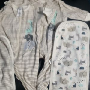 Footed pjs with matching burp cloths